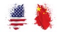 America and China ongoing trade war conflict. Flag of two countries opposite to each other