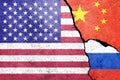 America China RussiaUnited States of America, China and Russia flags painted on the wall Royalty Free Stock Photo