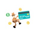 america cowboy and credit card finance service cartoon flat design illustration