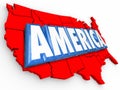 America 3d Word United States Map USA Red White Blue Background Royalty Free Stock Photo