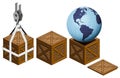 America earth world in open wooden crate packing collection Royalty Free Stock Photo