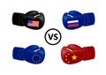 America and the European Union against Russia and China.Vector illustration on white background.