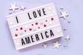 America love logo. I love America written in light box  Happy Independence Day of United States Royalty Free Stock Photo