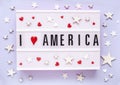 America love logo. I love America written in light box  Happy Independence Day of United States Royalty Free Stock Photo