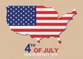 America map. Independence day of USA 4th July. USA celebration flat national symbols set for independence day. American Independen