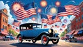 America patriotism flag fireworks parade antique car Royalty Free Stock Photo