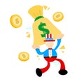 uncle sam america people pick gold money dollar bag cartoon doodle flat design vector illustration