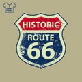 America`s Highway 66 Main Street Road Sign in Grunge Style. Will Rogers Highway Signpost for T-shirt, Hoodie, Decoration. Vector