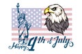 America`s Independence Day. Traditional Symbols Of America. Bald Eagle Logo. Happy Independence Day. American Flag.
