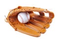 America s pastime, sporting equipment and american sports concept with a new generic baseball glove and holding a ball isolated on Royalty Free Stock Photo