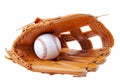 America s pastime, sporting equipment and american sports concept with a new generic baseball glove and holding a ball isolated on Royalty Free Stock Photo