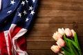 America United States flag and tulip flower Royalty Free Stock Photo