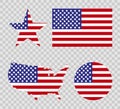 America. USA map with flag america. USA. Star with flag america. USA map with star and flag in circle, isolated. Vector