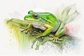 The Americal Green Tree Frog, Style of Watercolor Pencils, AI generative