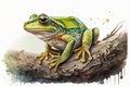 The Americal Green Tree Frog, Style of Watercolor Pencils, AI generative