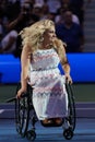 American actress and singer Ali Stroker performs the National Anthem on Opening Night at the 2019 US Open