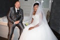 american african mixed-race couple getting married bride and groom in home