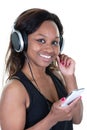 American african woman headphone listening to music from her phone