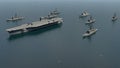 American Aircraft Carrier with destroyers and a cruiser in the Pacific Ocean towards North KoreaÃÂ¬