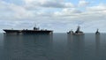 American Aircraft Carrier with destroyers and a cruiser in the Pacific Ocean towards North KoreaÃÂ¬