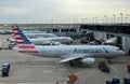 The American Airline planes parked at the gates of Chicago O'Hare International Airport