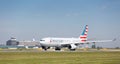 American Airlines Airbus A330-243 preparing to take off at Manchester Airport Royalty Free Stock Photo