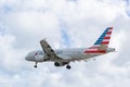 American Airlines aircraft Airbus 319 N714US preparing to land at SXM