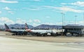 American airlines airplanes on the airport jetway before take off and landing