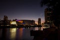 American Airlines arena at sunset from the Bay. Royalty Free Stock Photo