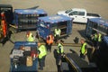 American Airlines baggage handlers uploading luggage at Miami International Airport Royalty Free Stock Photo