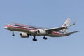 American Airlines Boeing 757 aircraft on approach to land at Los Angeles International Airport.