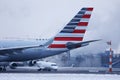 American Airlines plane, close-up view of tail