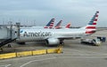 American Airlines planes parked at the gates of Chicago O'Hare International Airport