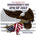 Flat background with eagle Blue for usa independence day 4 th vector