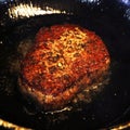 American angus beef tenderloin steak on a hot griddle