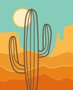 American Arizona desert poster. Vector desert landscape illustration with cactus, mountains and sun Royalty Free Stock Photo