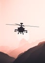 American attack helicopter black silhouette in flight Royalty Free Stock Photo