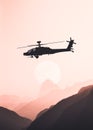 American attack helicopter black silhouette in flight Royalty Free Stock Photo
