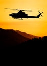 American attack helicopter silhouette in the flight