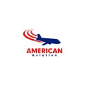American aviation logo design with using plane and american banner design template Royalty Free Stock Photo