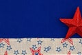 American background with retro USA stars and stripes burlap ribbon and red star on blue Royalty Free Stock Photo
