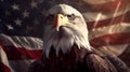American Bald Eagle with flag. United States of America patriotic symbols. Royalty Free Stock Photo