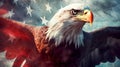 American Bald Eagle with flag. United States of America patriotic symbols. Royalty Free Stock Photo