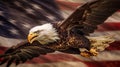 Flying American Bald Eagle With An American Flag Abstract Background - Generative AI Royalty Free Stock Photo