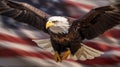 Bald Eagle In Flight With An American Flag Abstract Background - Generative AI Royalty Free Stock Photo