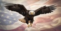 Bald Eagle In Flight With An American Flag Abstract Background - Generative AI Royalty Free Stock Photo