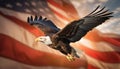 American Bald Eagle In Flight With An American Flag Abstract Background - Generative AI Royalty Free Stock Photo