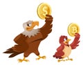 American Bald eagle holding dollar symbol and sparrow holding bi