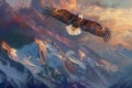 An American Bald Eagle soaring over a mountains in daytime. Neural network ai generated Royalty Free Stock Photo
