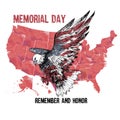 American bald eagle with the text Memorial day remember and honor. Celebration of all who served.